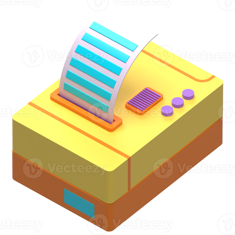 Printer with Printed Shop Receipt 3D Icon png
