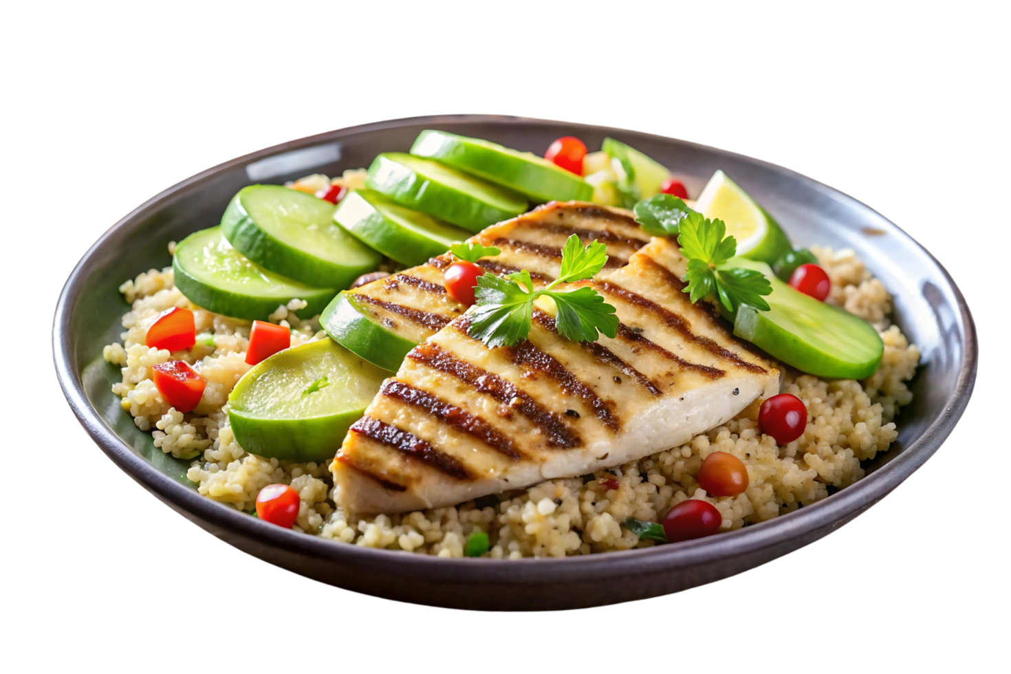Grilled chicken breast with couscous salad png