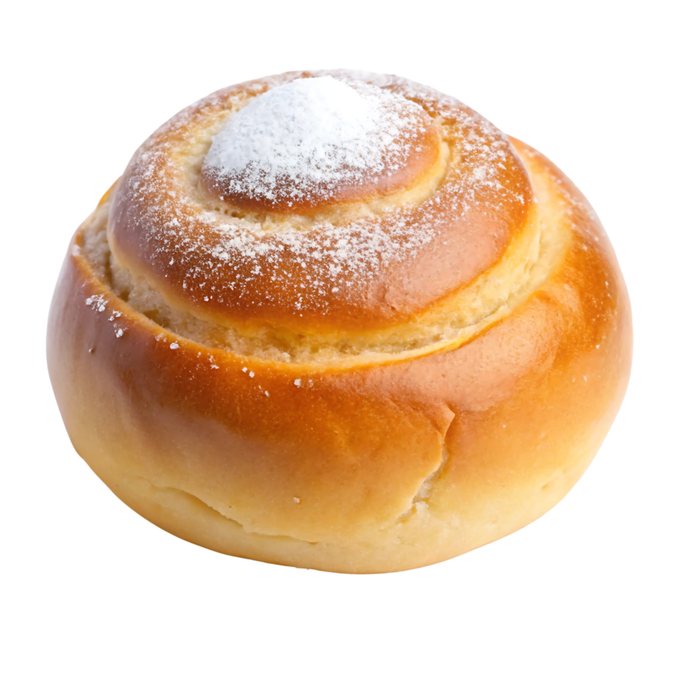 A bread bun with powdered sugar on top png