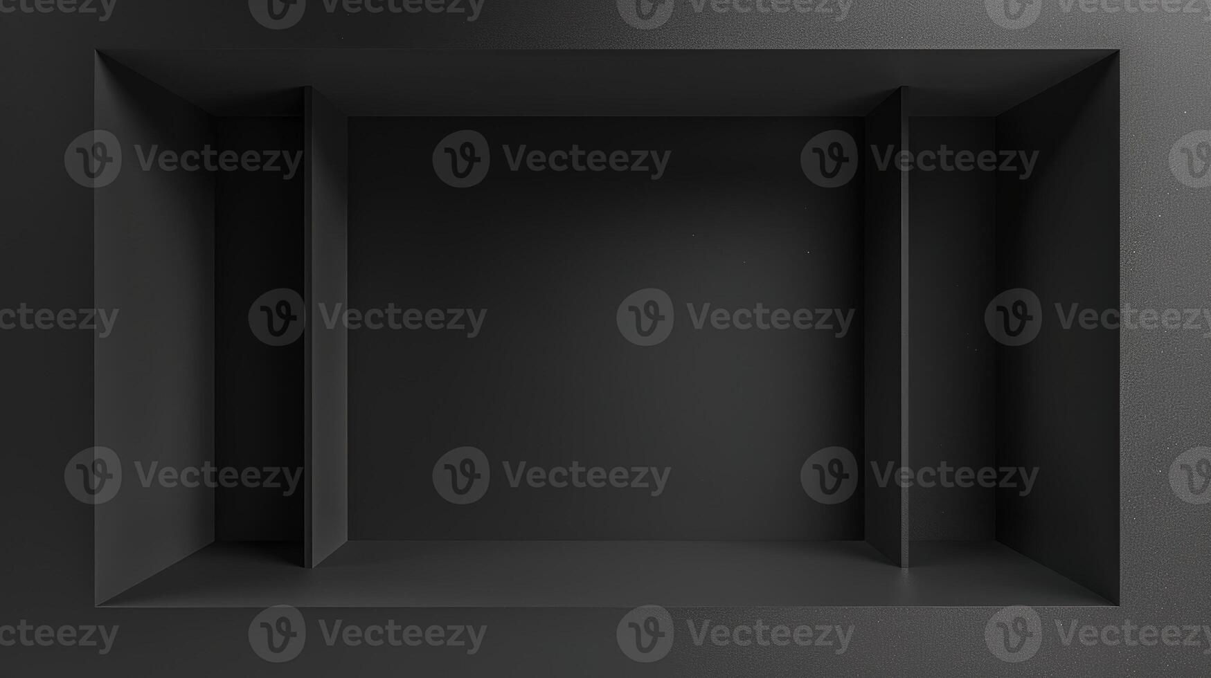 Empty black shelf with a square window in it photo
