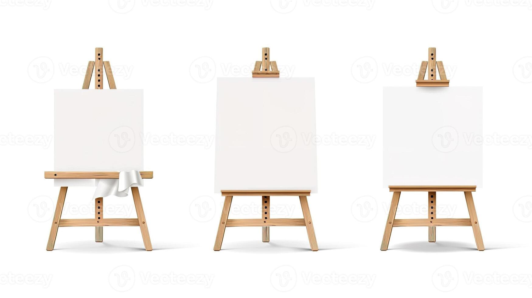 Three easels with blank canvas on them photo