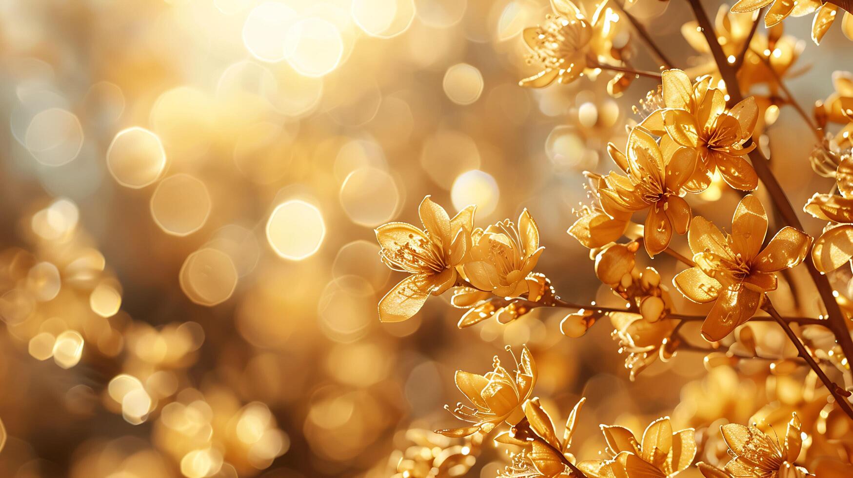 Golden flowers in the sun with bokeh photo