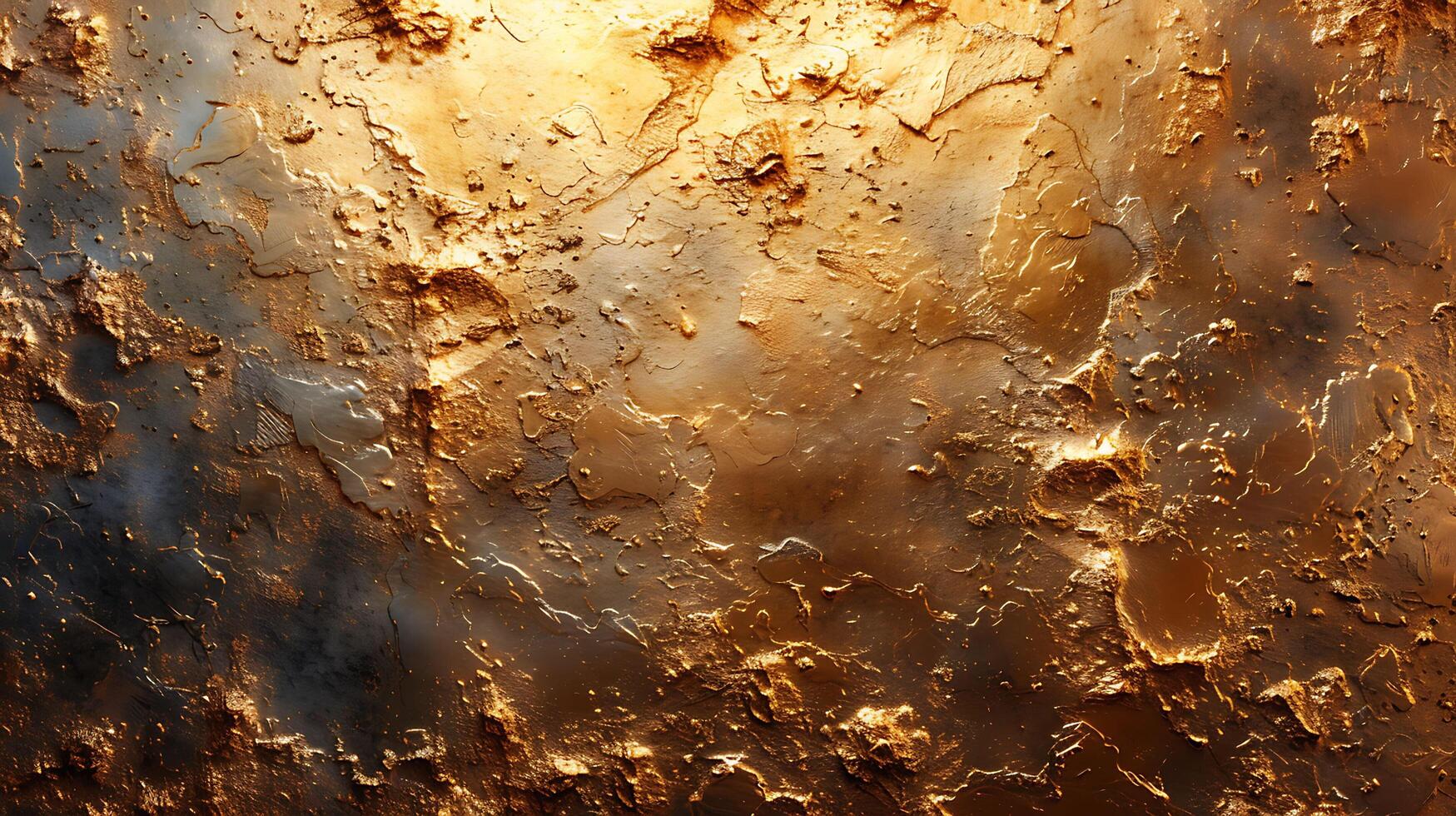 A close up of a rusty metal wall with a gold paint photo