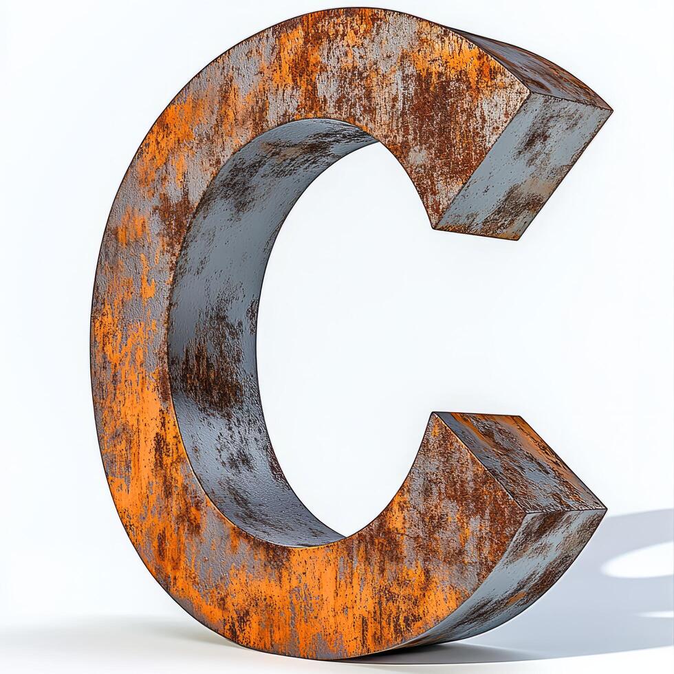 A rusty metal letter c with a white background photo