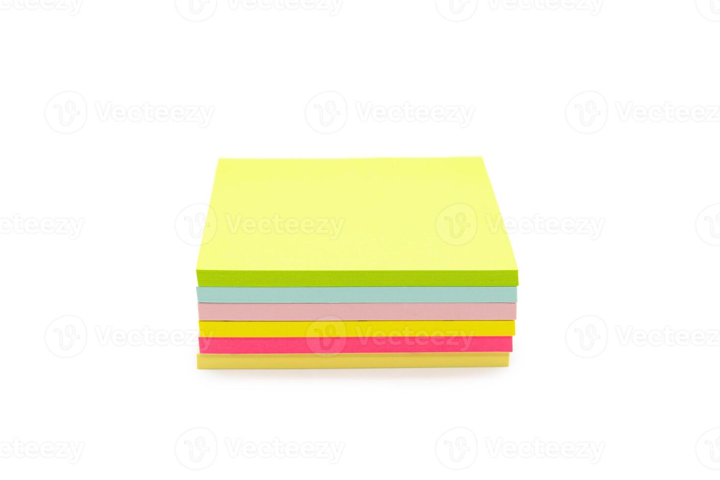 Stack empty sticky post note paper sheet on white background. sticky notes paper with shadow. copy space. photo