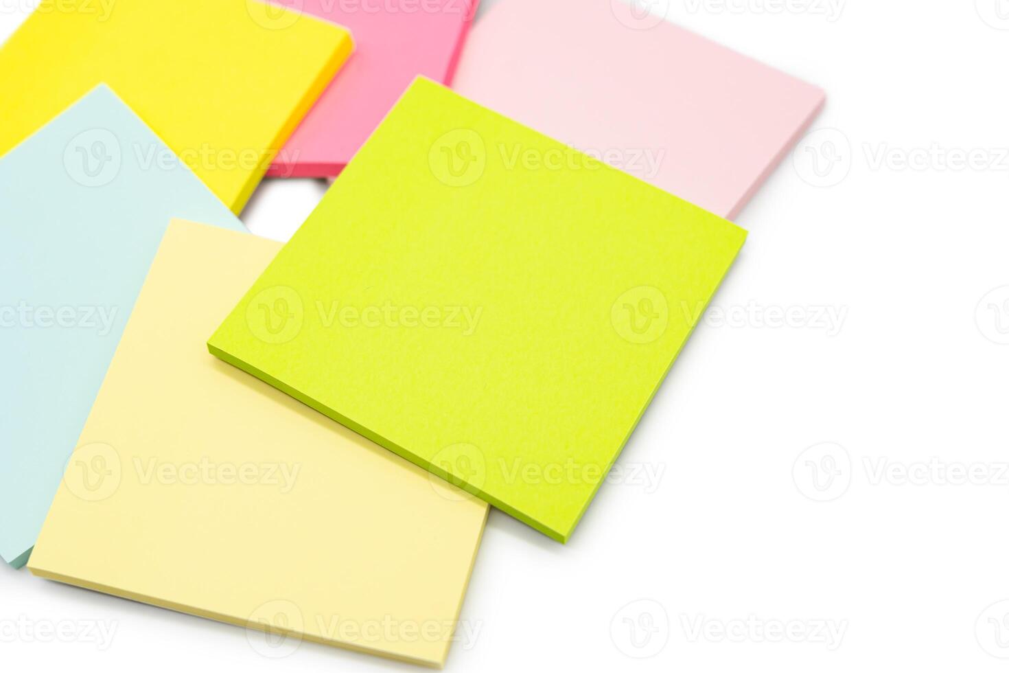 Blank colorful sticky note isolated on white background. Copy space. photo