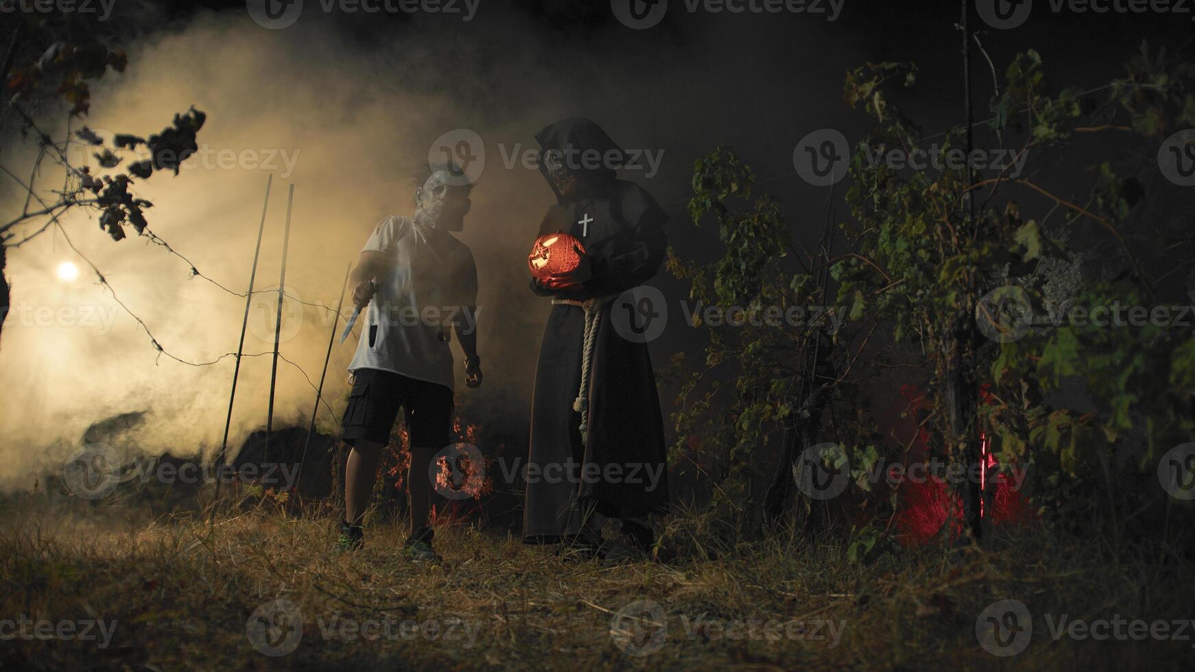 Monster And Monk For Halloween Mystery Night In Forest photo