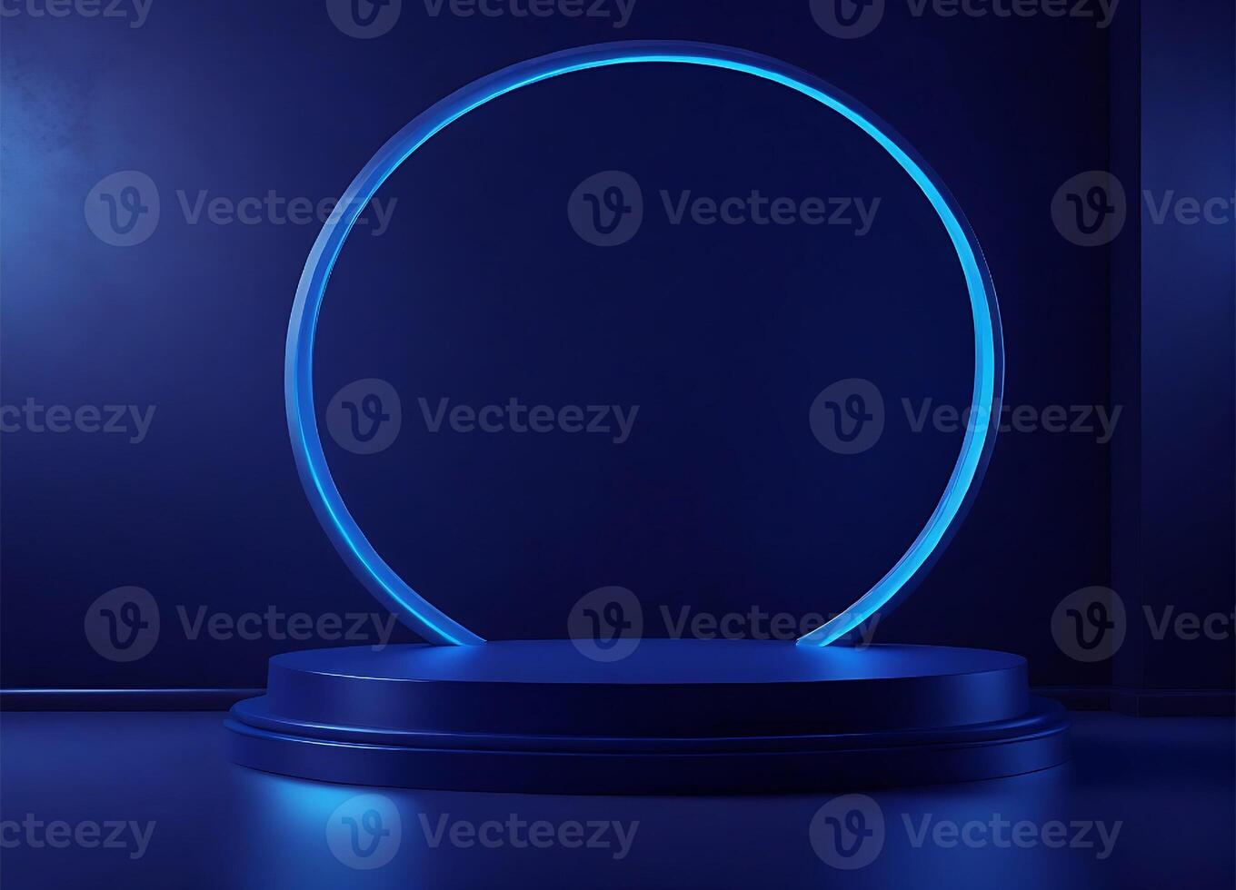 3D Rendered Luxury Empty blue neon light modern template interior wall background front view. photo