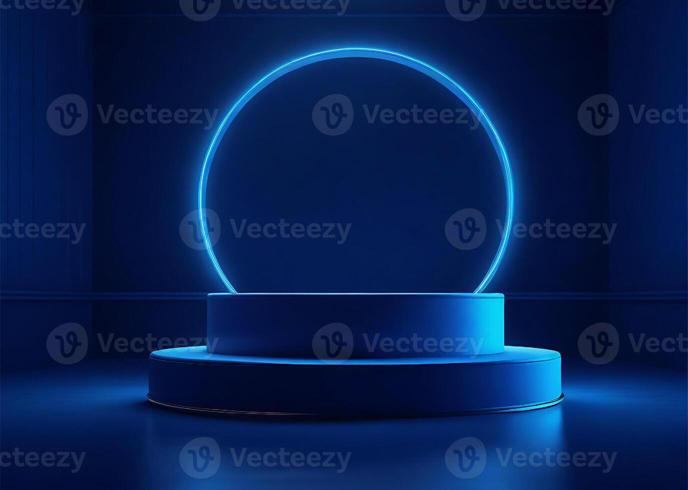 3D Rendered Luxury Empty blue neon light modern template interior wall background front view photo