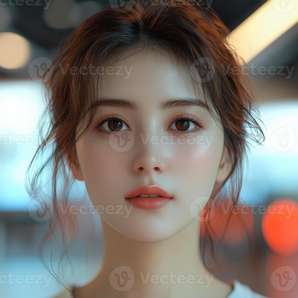 A vibrant scene featuring a confident girl in a cozy indoor setting, radiating warmth and charm in stunning detail. photo