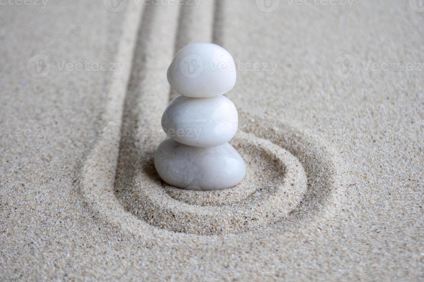 White Zen stones on circles formation with customizable space for text photo