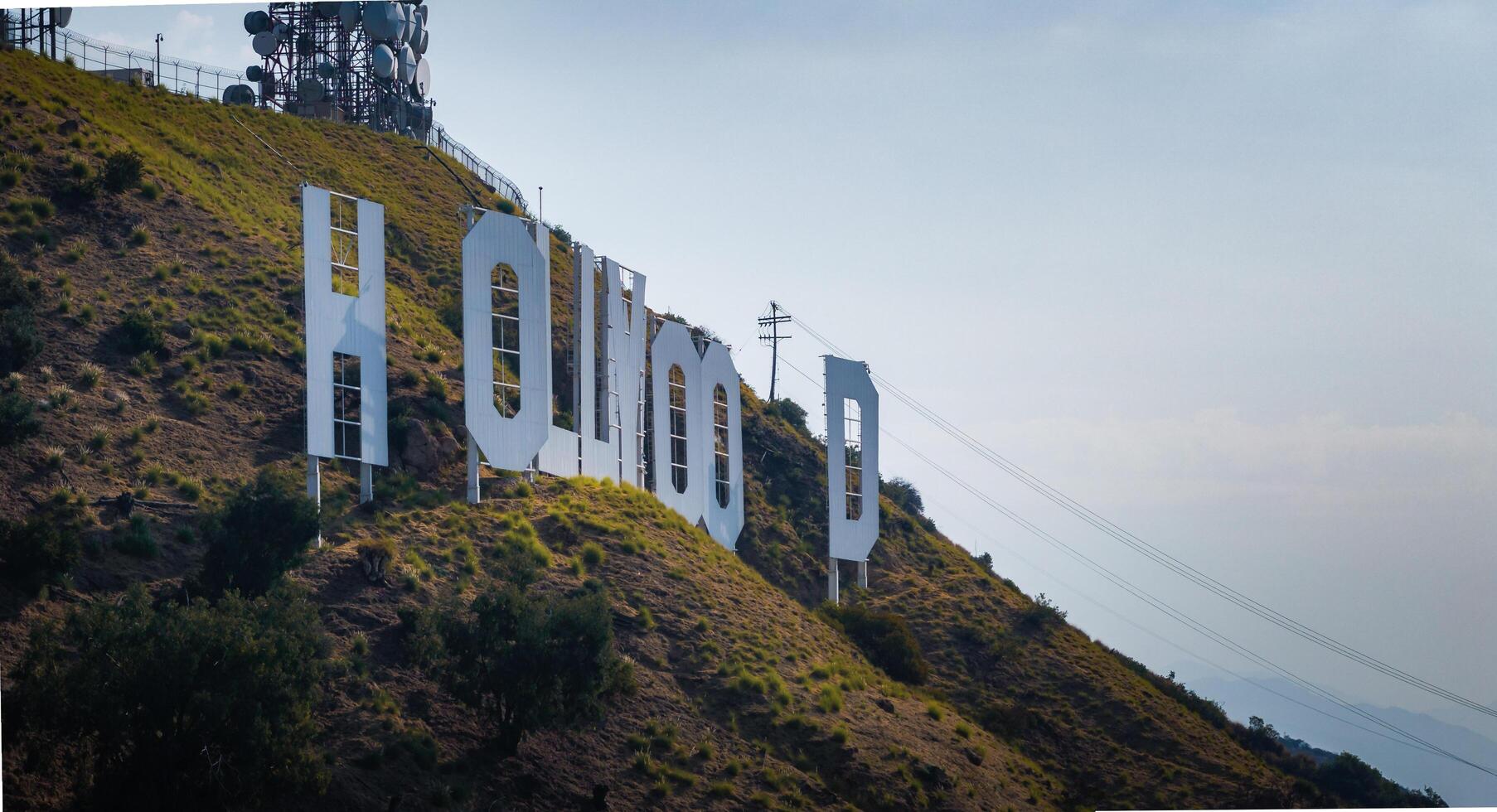 Partial View of Hollywood Sign with Communication Towers photo