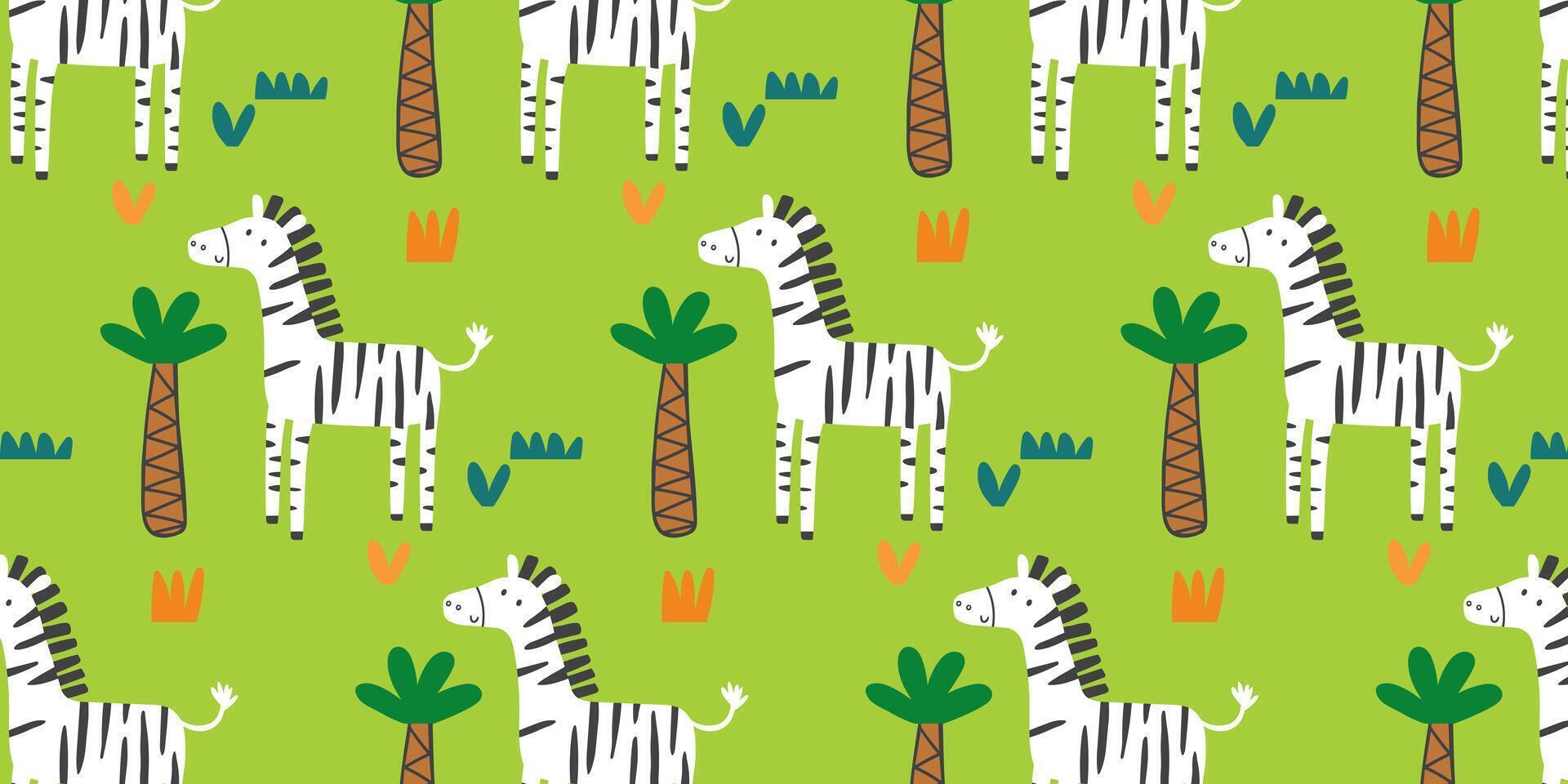 pattern design for kids fashion with cute zebra and tree drawing. illustration. vector