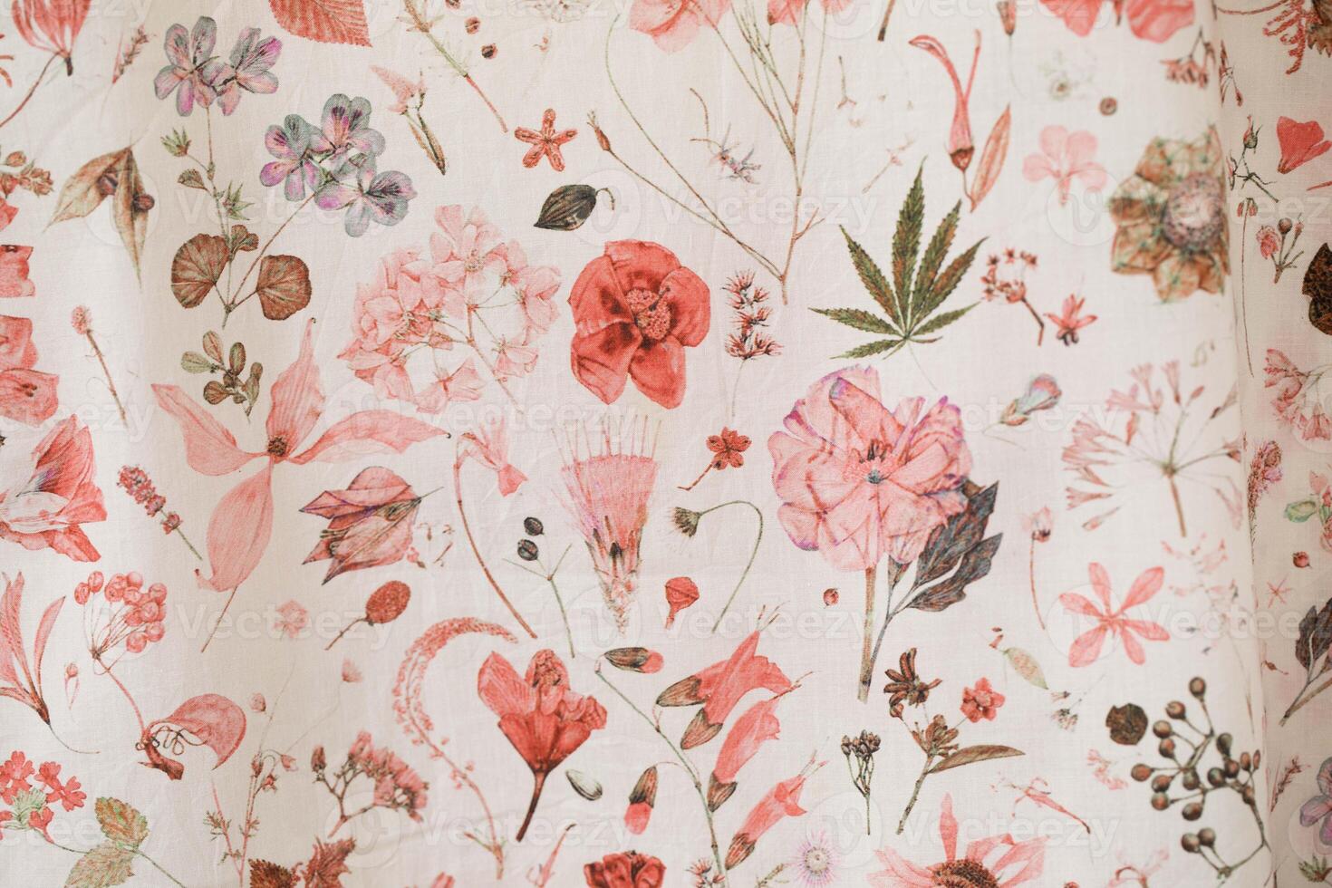 Textile pattern with floral ornament on fabric. photo