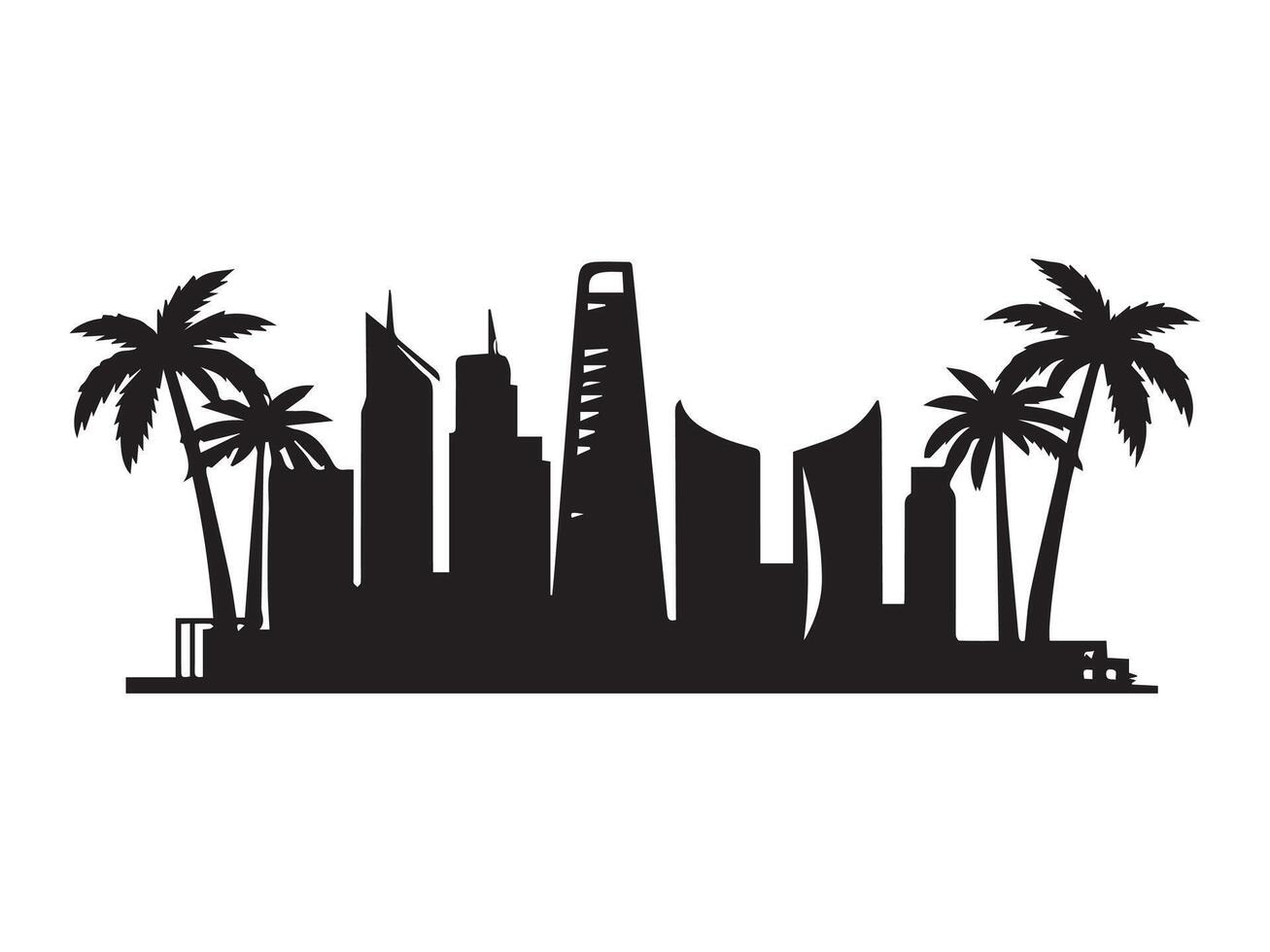Dubai skyline silhouette with iconic buildings and landmarks in monochrome vector