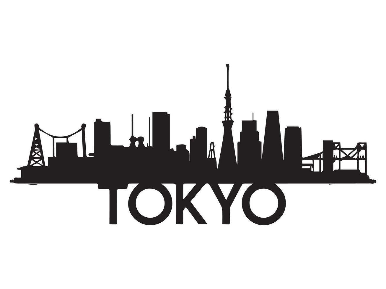 Tokyo Skyline Silhouette Black and White Cityscape Illustrations vector