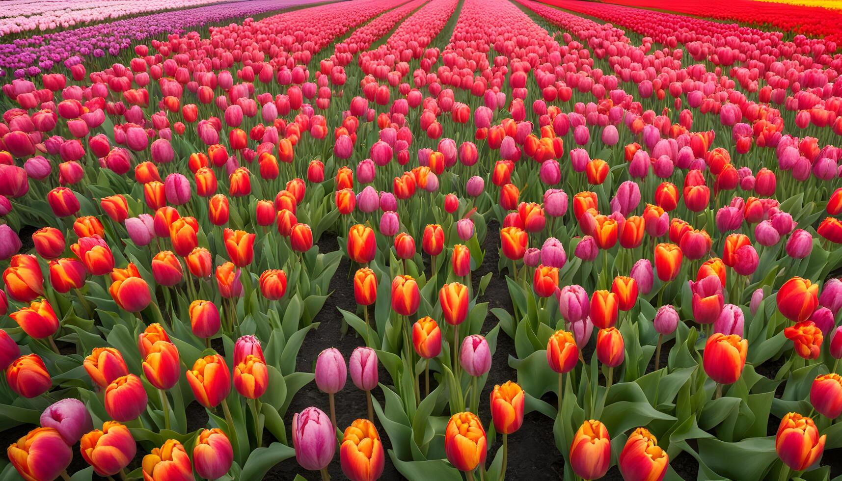 a beautiful field of tulips at sunset photo