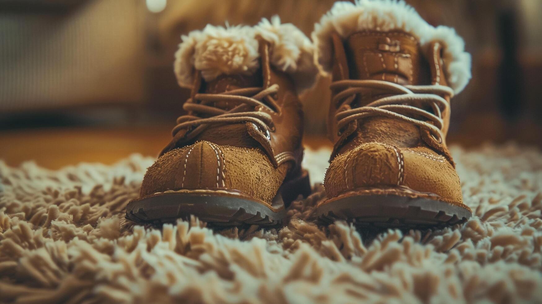 A pair of brown boots on a rug photo