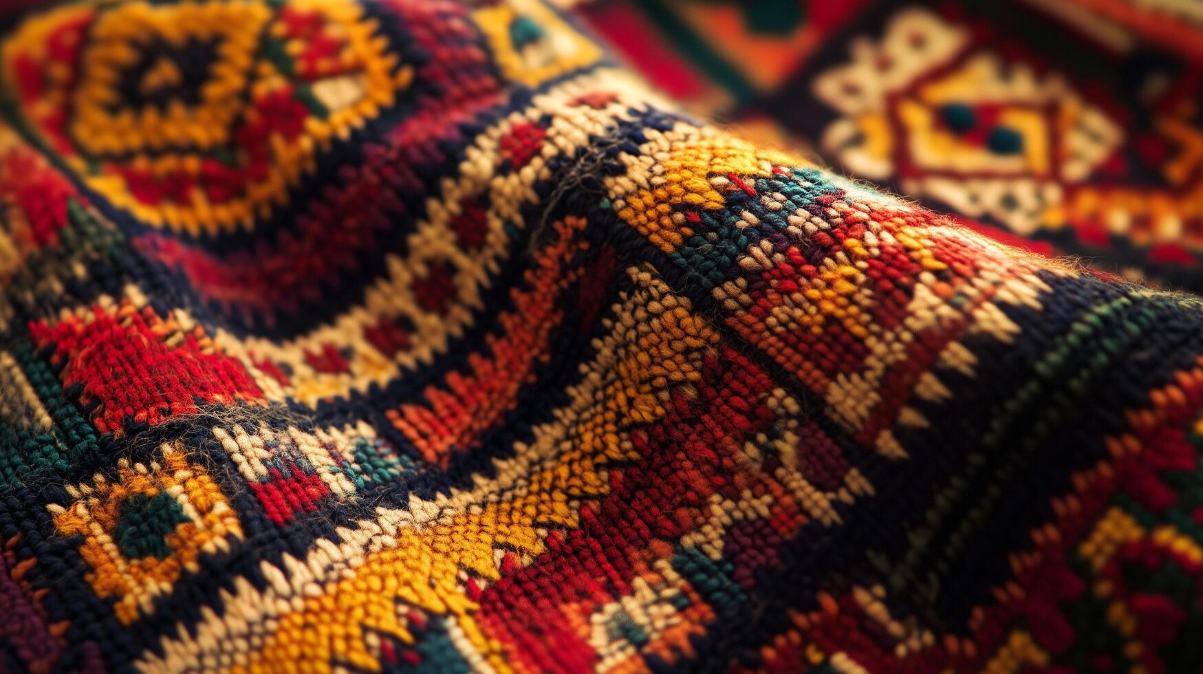 A close up of a colorful rug photo