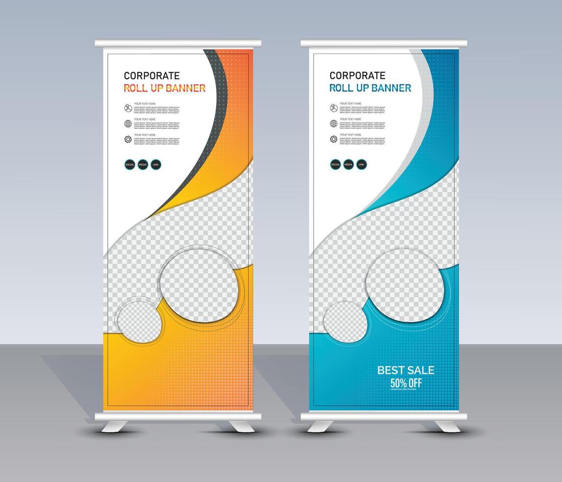 Modern corporate roll-up banner template design, Professional roll-up stand banner template, x banner, stand banner, poll banner vector