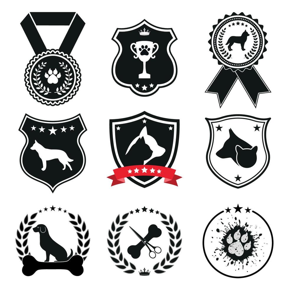 set of medals and emblems of dogs and cats vector