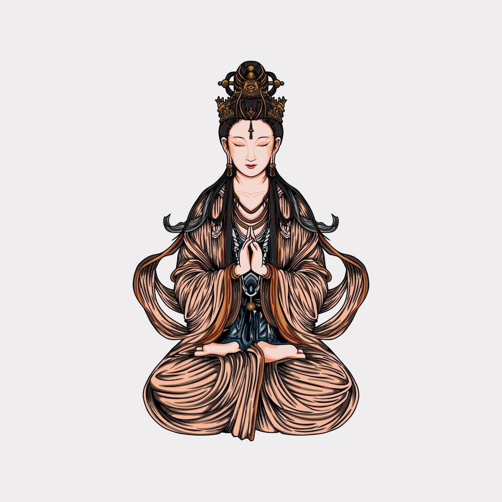 Bodhisattva guanyin hand drawn illustration vector
