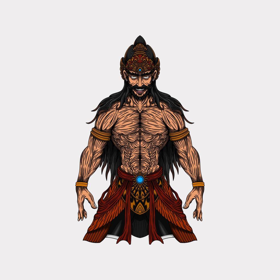 Rahwana Hindu religious mythological figure handmade art illustration vector