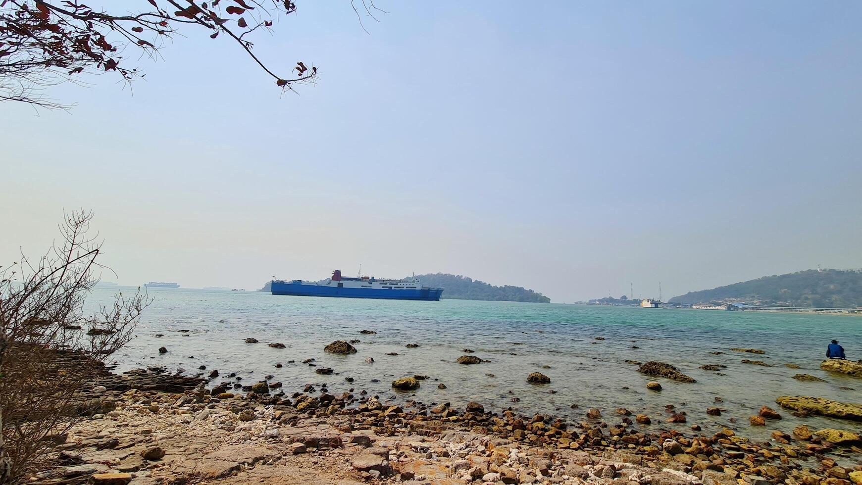 Merak, Indonesia on July 9 2023. A ferry ship with the code Ferizu is heading to the port of Merak. photo