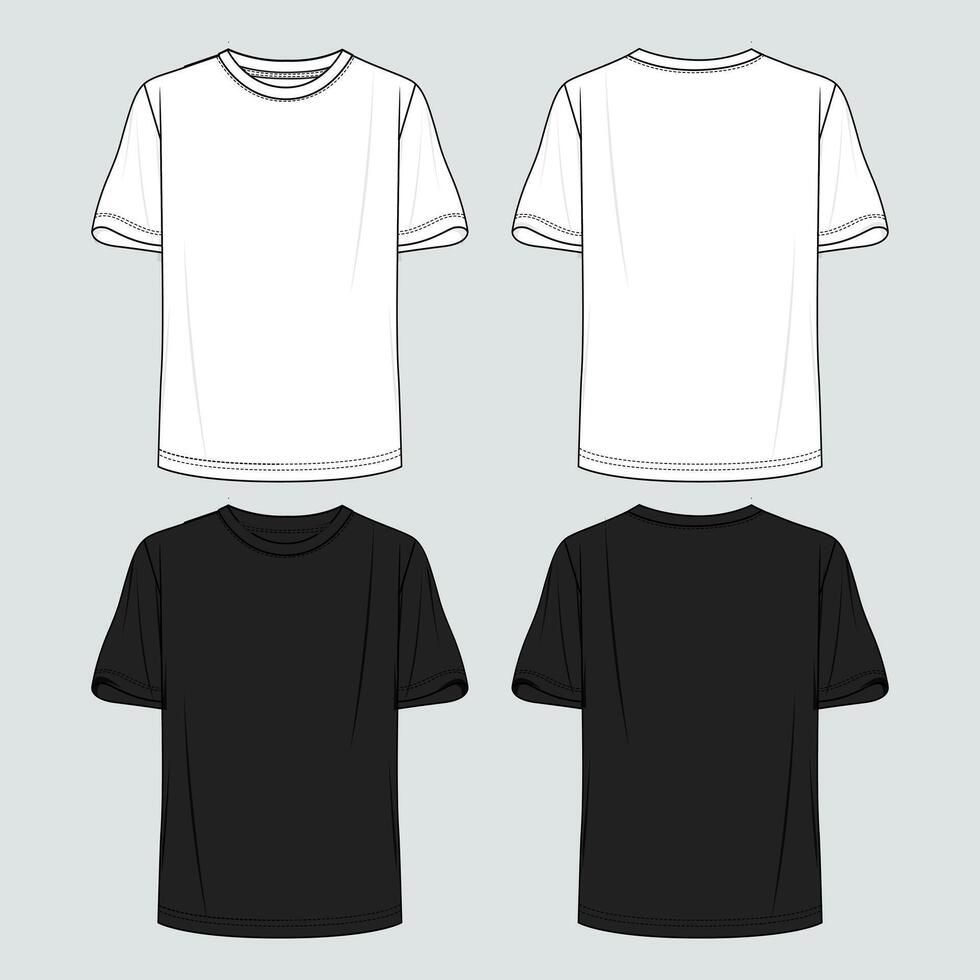 Short sleeve t shirt white and black color template front and back views vector