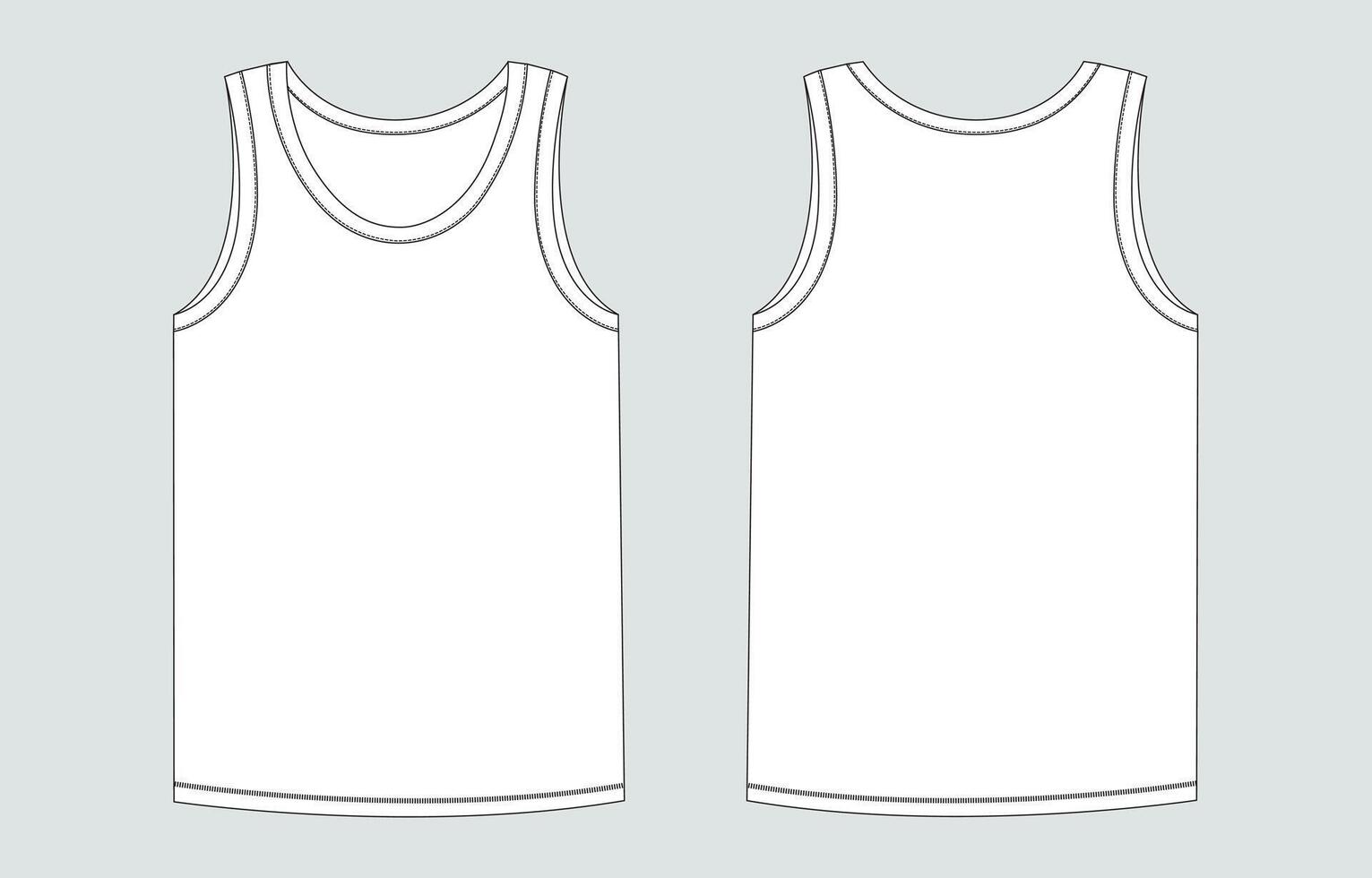 Tank Tops Technical Fashion flat sketch illustration template Front and back views. Apparel tank tops mock up for men's and boys. vector