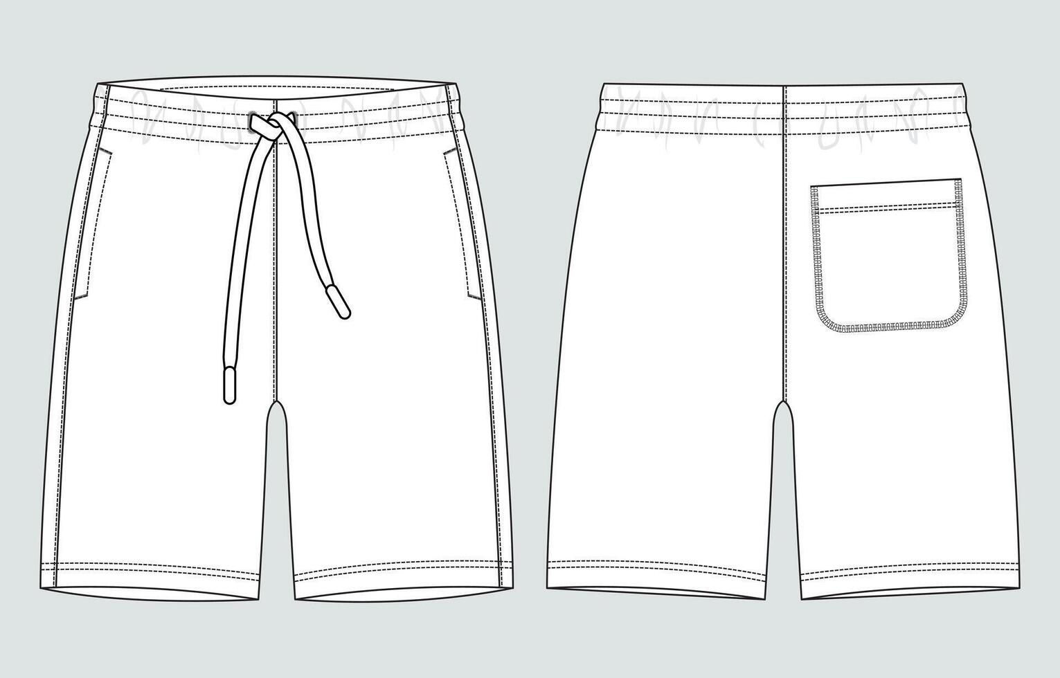 Shorts pant technical drawing fashion flats template front and back views vector