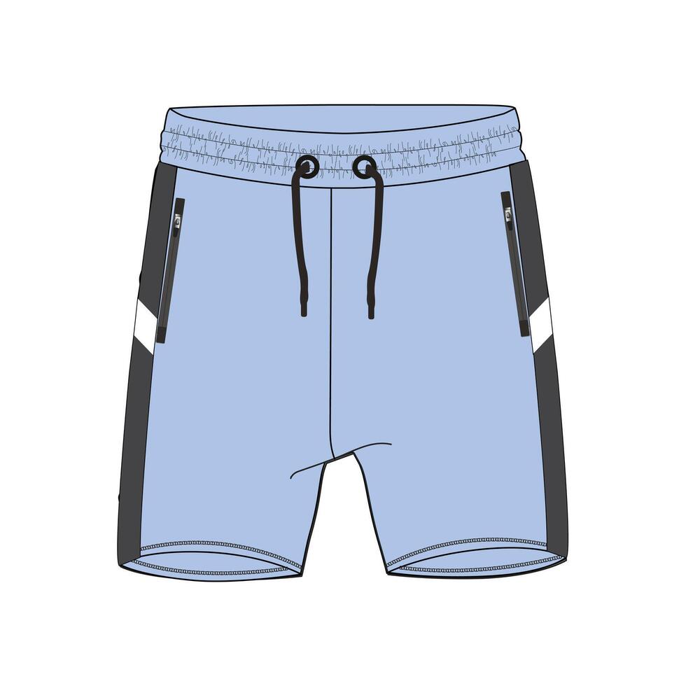 Boys Sweat Shorts pant technical fashion flat sketch template For Young Men. vector