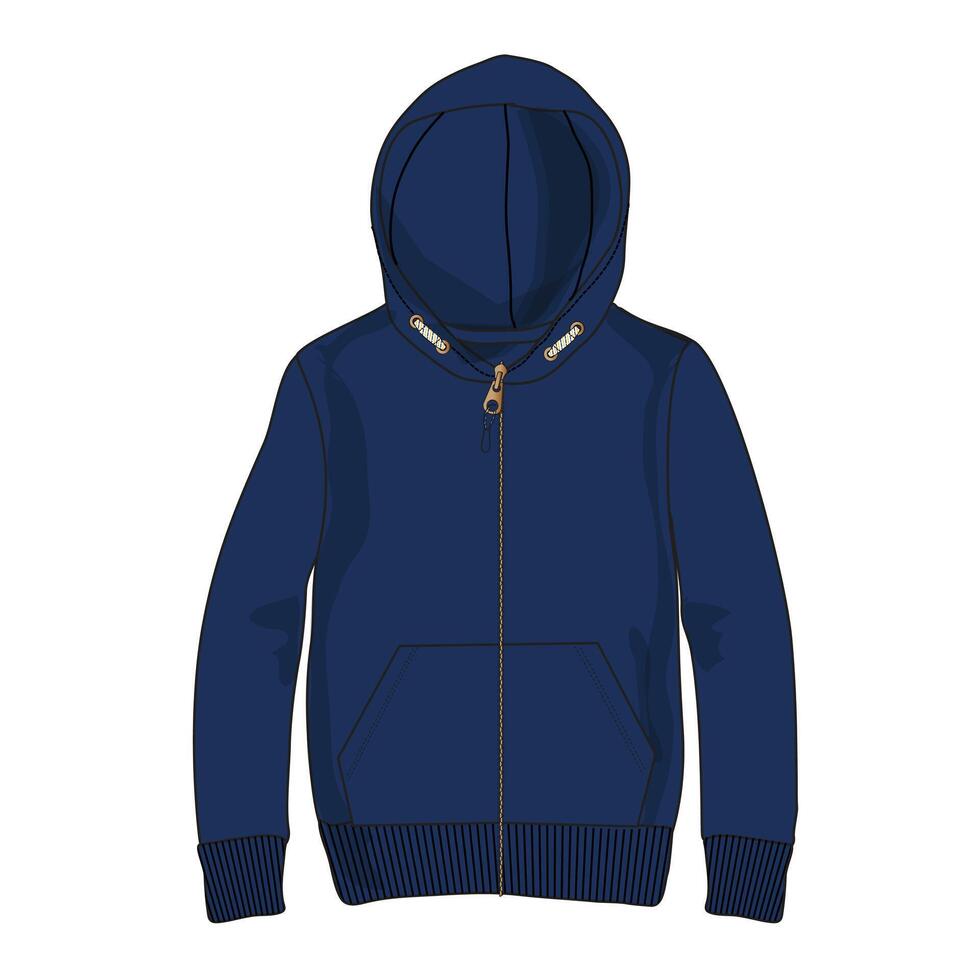 A blue hoodie with a zipper on the front vector