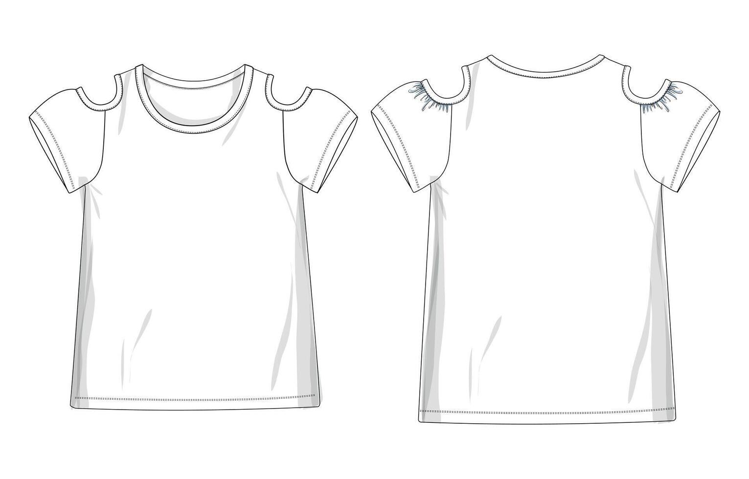 A women's t - shirt technical drawing template with a cut out shoulder vector