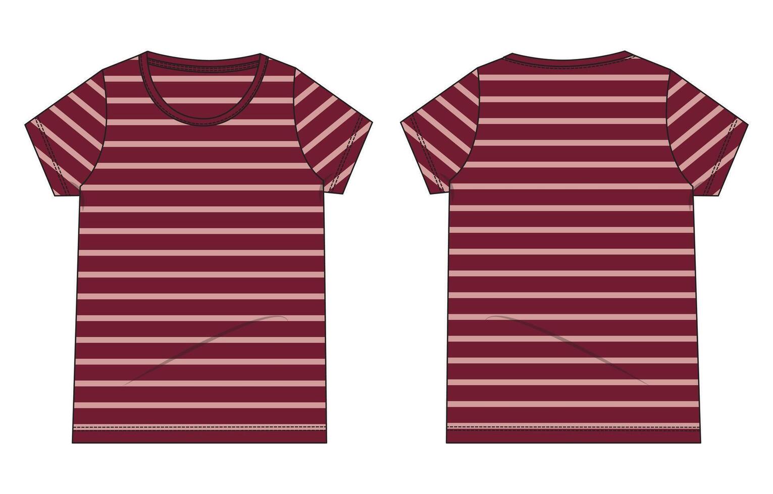 T Shirt with all over stripes illustration template front and back views vector