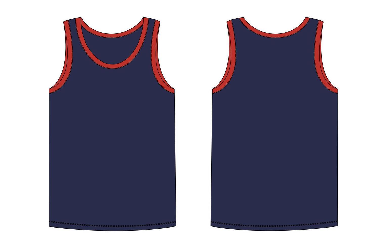 Tank Tops Technical Fashion flat sketch illustration navy color template Front and back views. Apparel tank tops mock up for men's and boys. vector