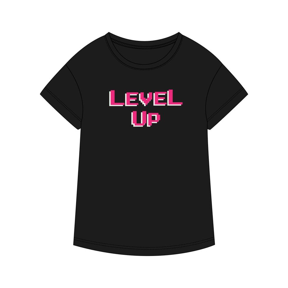 A black t - shirt with the word level up in pink letters vector