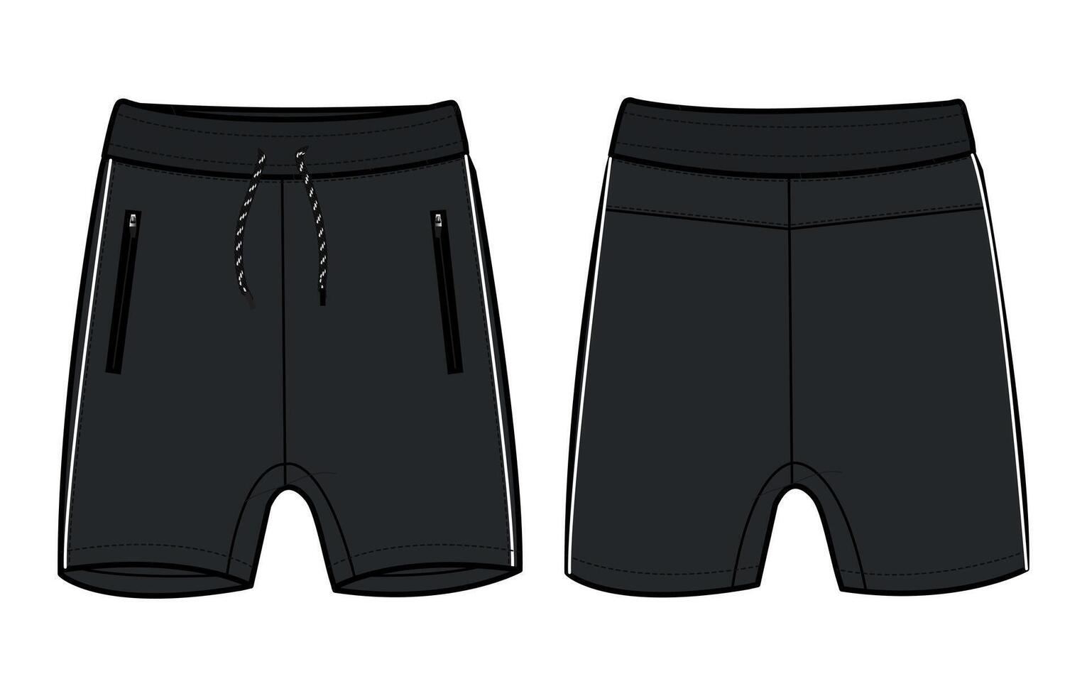 Black color shorts pant template front and back views vector