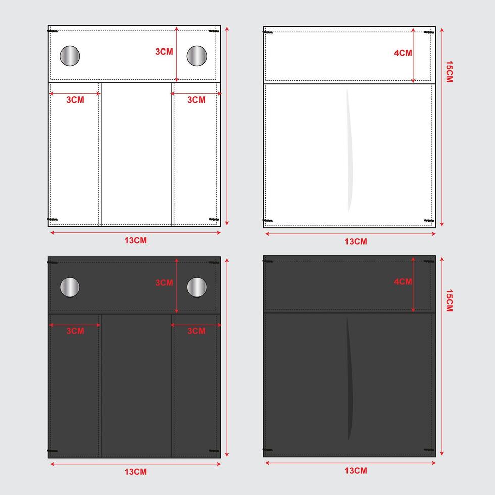 Apparels pocket technical drawing flat sketch Template with measurement details vector