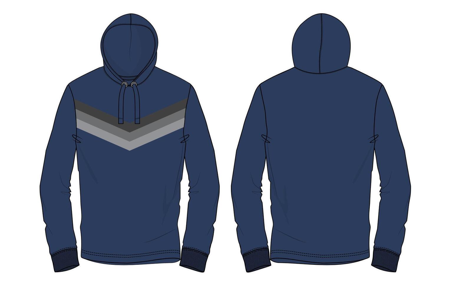 Long sleeve blue color hoodie template front and back views vector