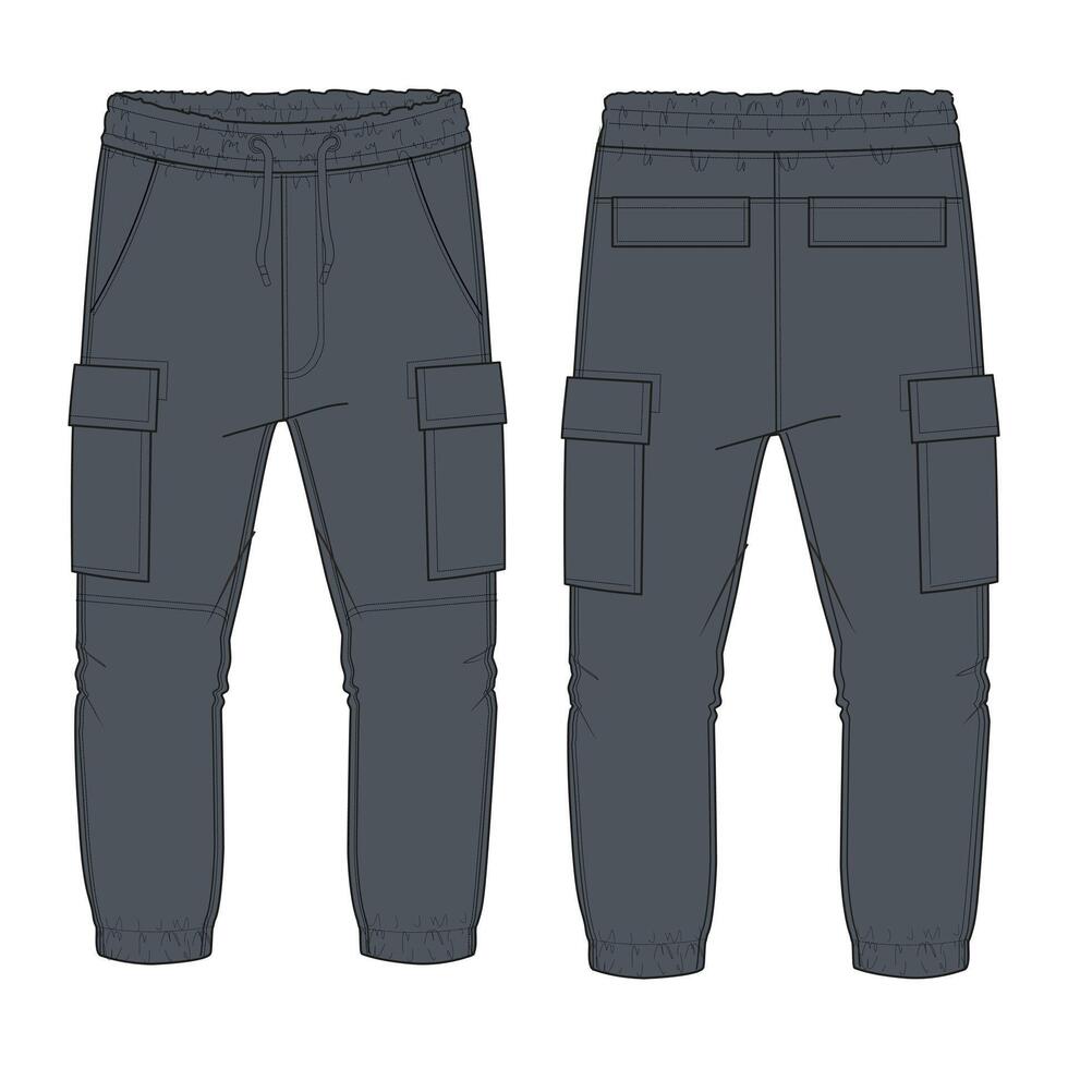 Fleece fabric Jogger Sweatpants technical drawing fashion flat sketch template front, back views. vector