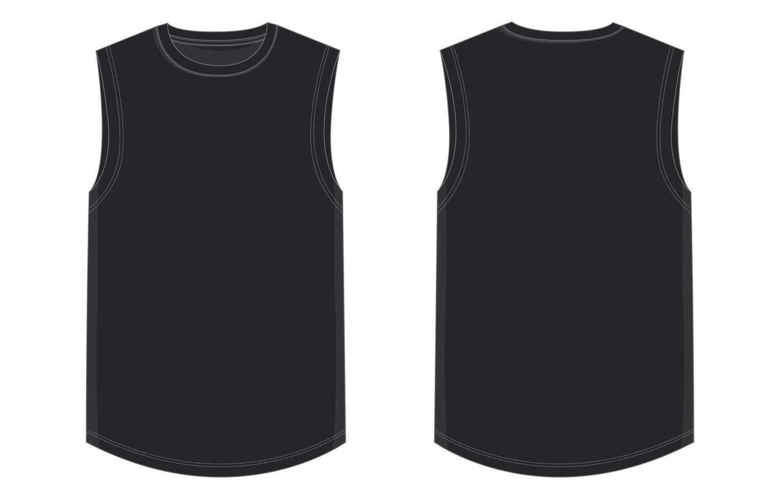 Tank tops black color template front and back views vector