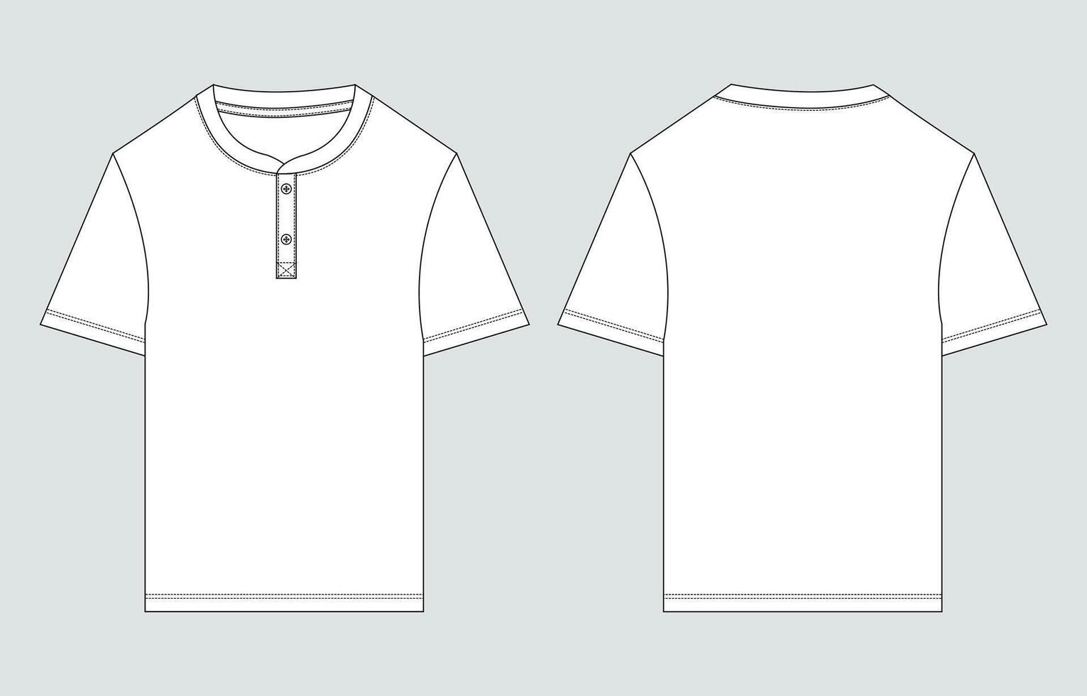 Short Sleeve t shirt technical drawing fashion flat sketch illustration template front and back views. vector