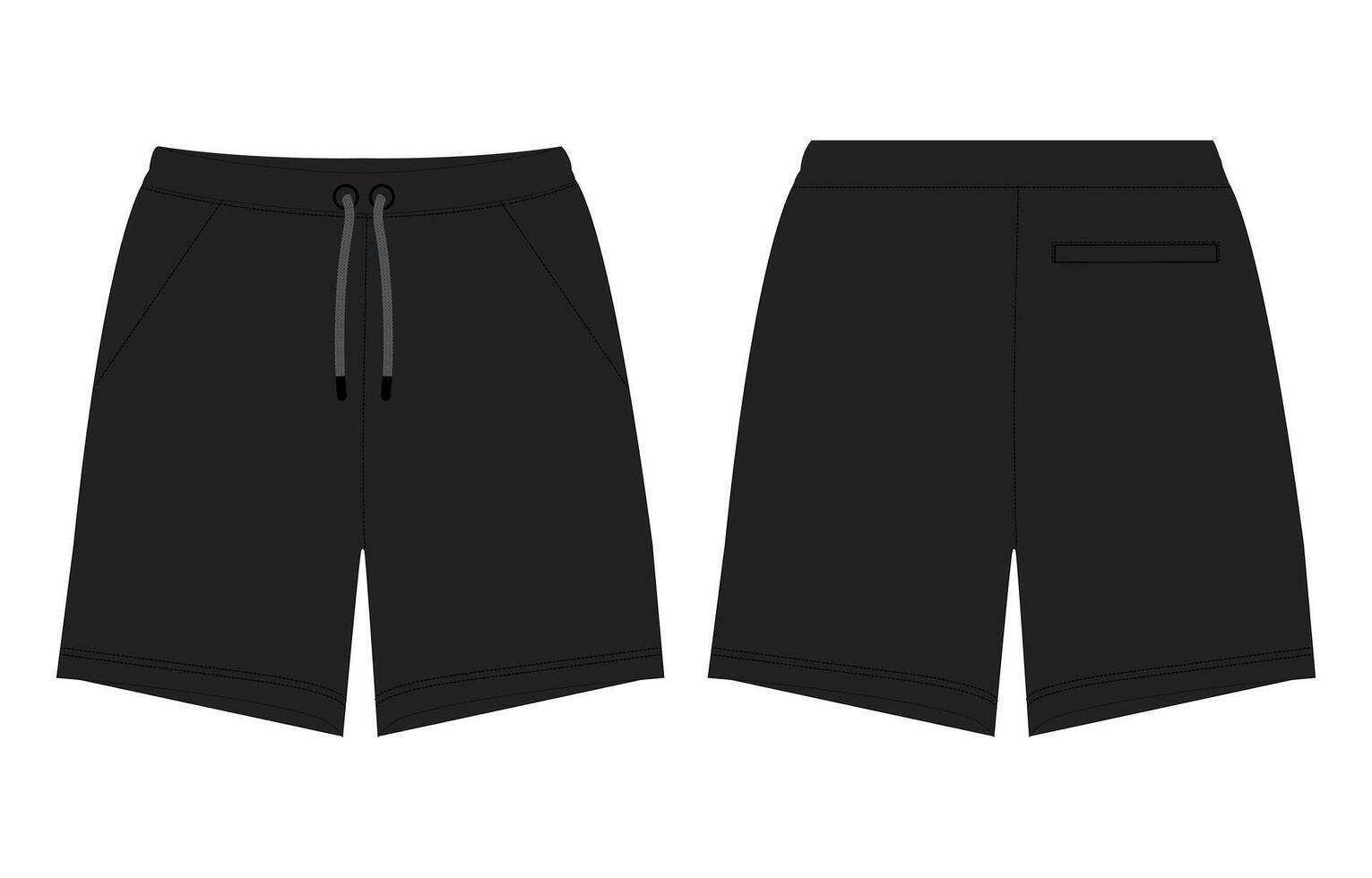 Sweat Shorts pant black color template front and back views vector