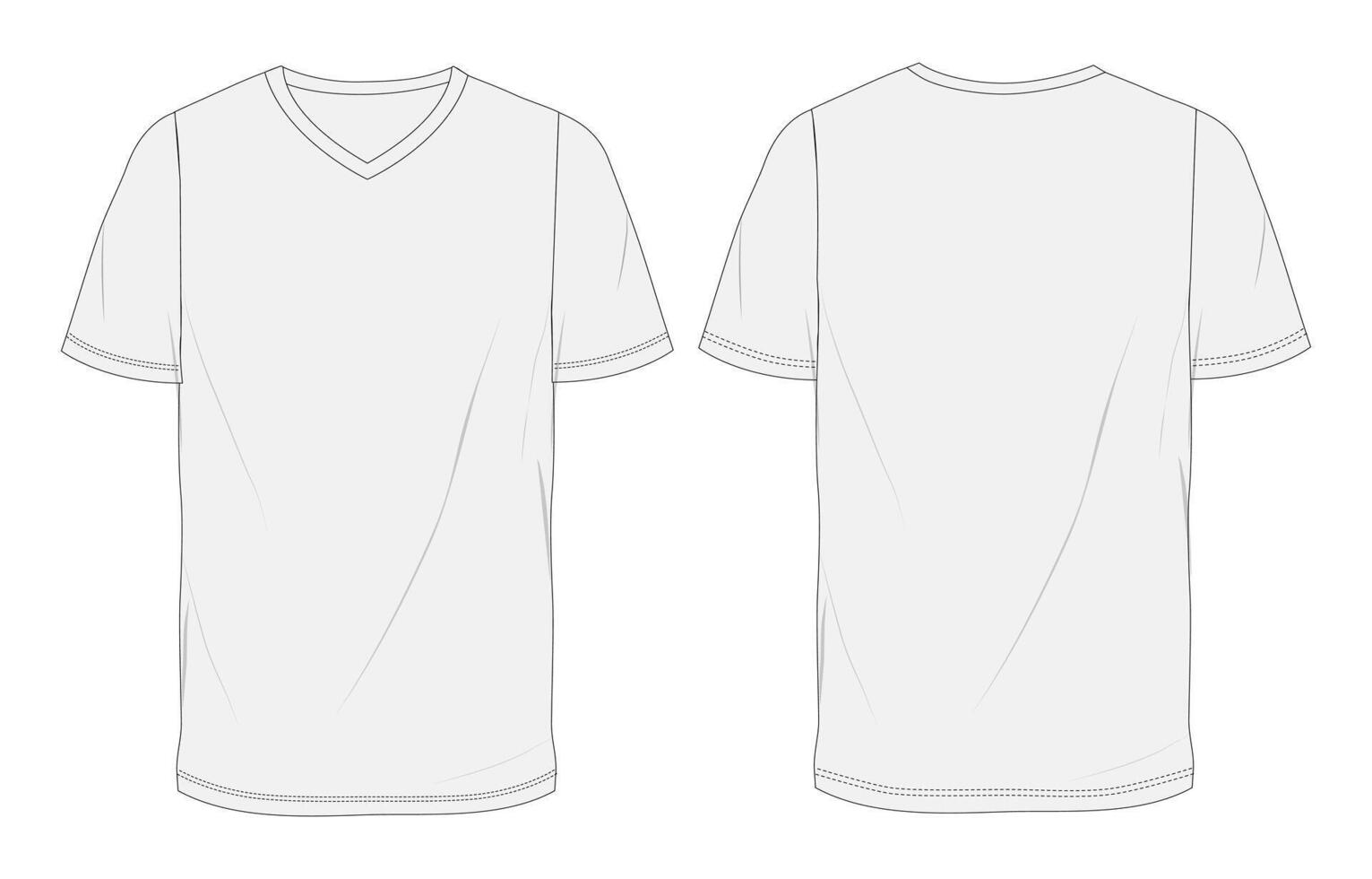 Short Sleeve t shirt technical drawing fashion flat sketch illustration template front and back views. vector