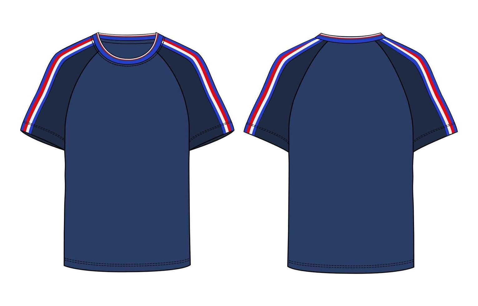 Short Sleeve T shirt Technical drawing fashion flats Blue color template front and back views vector