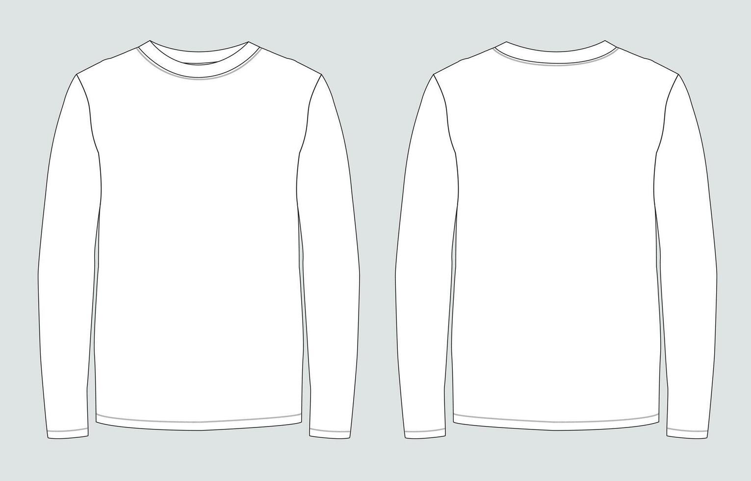 Long Sleeve T shirt Technical drawing fashion flats template front and back views vector