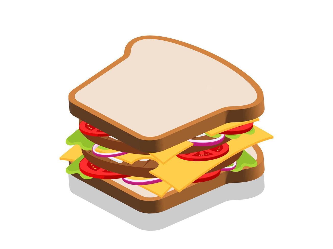 Sandwich with fresh meat , tomato, ham, and cheese vector