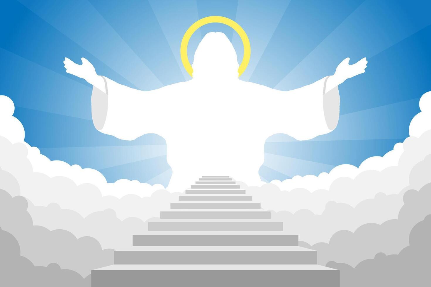 Staircase leading to heaven in god hands Glowing holy at the top vector