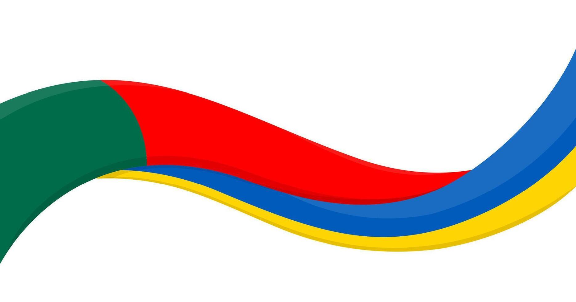 Wavy ribbon banner of Ukraine National flag with Portugal National Flag. Unity and cooperation symbol. Logo for charity social events, NGO, sports team, peace summit. illustration. vector